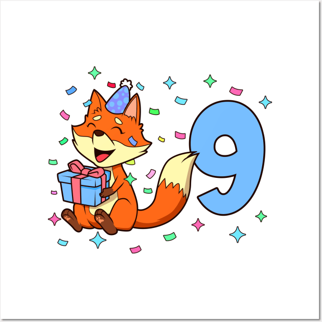 I am 9 with fox - boy birthday 9 years old Wall Art by Modern Medieval Design